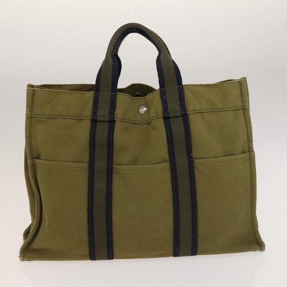 HERMES Fourre Tout Hand Bag Canvas 2Set Green Black Auth ti3372 - Picture 3 of 16